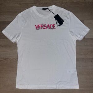 Versace Baroque Logo Print White/Pink T-Shirt